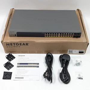Netgear 28-Port PoE Gigabit/10G Stackable Smart Switch SFP (GS728TXP-300EUS) - Picture 1 of 11