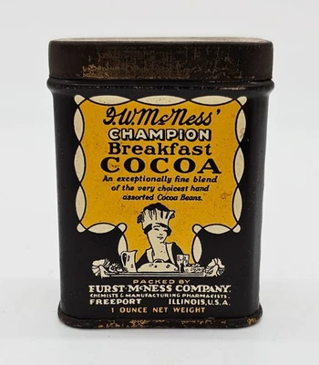 McNess Champion Breakfast Cocoa Tin Can 1 oz w Recipes Advertising Miniature - Image 1 of 4