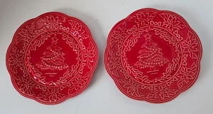 Bordallo Pinheiro Plato de Ensalada de Pascua Roja Vieira Navidad Portugal Set 2 - Imagen 1 de 5