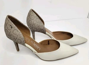 Zapatos de tacón Calvin Klein CK marrón y marfil talla 11 Gloria D'orsay tacón de 3,25" - Imagen 1 de 12