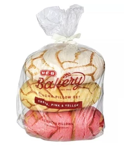 NEW! HEB Bakery 3pk Concha Pillow Set: 13inch Cream,Pink,Yellow H-E-B Pan Dulce - Picture 1 of 1