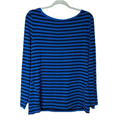 Talbots Top Women’s Lg Long Sleeve Blue Black Striped Pullover Preppy - Image 1 of 4