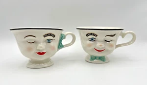 1996 Baileys Limited Edition Yum His & Her Cups Winking Eye Face Coffee Tea Mugs - Picture 1 of 11