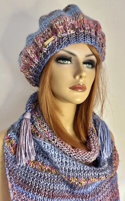 Conjunto de 2 cuentas de amor holgadas y bufanda chal borlas tejidos a mano diseñador moda ombre Foto 1 de 4