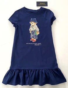NWT, Girls Ralph Lauren Blue Polo Bear T-Shirt Dress. Size 6X - Picture 1 of 1
