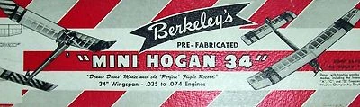 Berkeley MINI HOGAN 34 PLAN for a Nostalgia Era 1/2A Free Flight Model Airplane  - Image 1 of 4