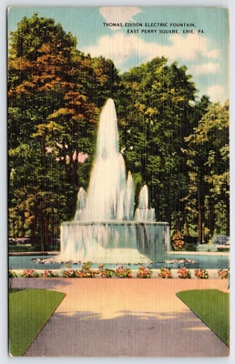 Postcard Thomas Edison Electric Fountain, East Perry Square, Erie PA Unposted - Image 1 of 2