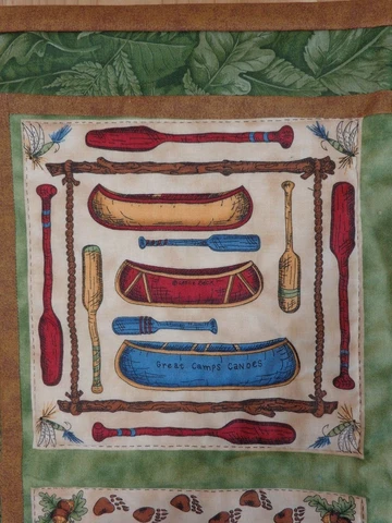 CABIN LODGE Wall Hanging Banner 22" x 21" Fabric Green Leaf Bear Canoe Camp Cover