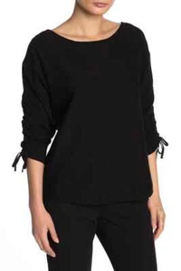 Max Studio Womens Size:XSMALL PETITE Ruched Tie 3/4 Length Sleeve Sweater Black - Picture 1 of 2