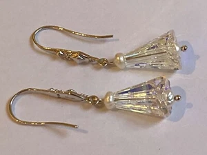 AB Faceted Flower Style Earrings with White Freshwater Pearls on Sterling Silver - Picture 1 of 6