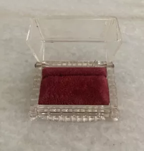 Vintage Ring Earrings Jewelry Display Gift Box Red Velvet Etched Flowers Edging - Picture 1 of 7