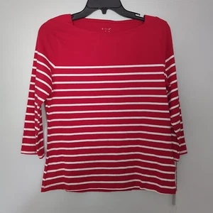 A New Day Shirt Red Long Sleeve Casual Pullover Women's Striped Top Size M (PT4) - Picture 1 of 4