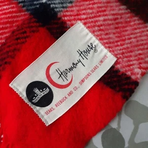 Vintage Sears Harmony House heritage plaid blanket throw. Fringe. 53 x 57 - Picture 1 of 9