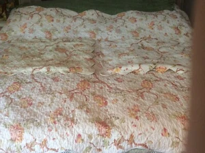 Full/Twin Floral 100% Cotton Quilt Coverlet w/Shams Red/Green/Gold/Ivory - Picture 1 of 13