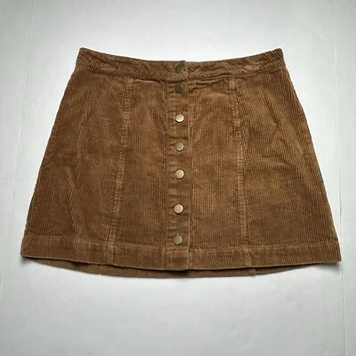 Charlotte Russe Tan Corduroy Mini Skirt Size Large Waist A-line Button Front - Image 1 of 4