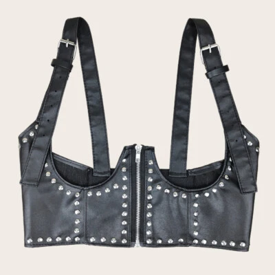 Cinturón de cintura ancha con remache de cuero sintético corsé gótico arnés chaleco cinturón ajustador para mujer Foto 1 de 4