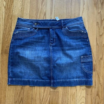 NUEVO CON ETIQUETAS WHBM NOIR Azul Denim Jean Estrás Embellecido Falda 10 Foto 1 de 3