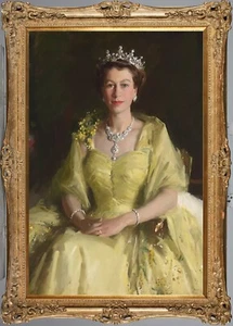 Handmade antique Oil Painting art PortraitQueen Elizabeth Whit on canvas 24"x36" - Picture 1 of 2