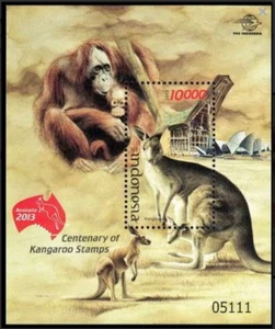 Indonesia 2013 Kangaroo Orango Australia Mostra Timbro Mini foglio - Foto 1 di 3