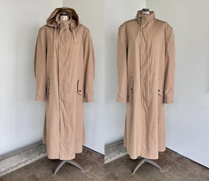 Calvin Klein Kahki Cotton Trench Coat Large 80s Designer Hooded Trench Coat - Picture 1 of 10
