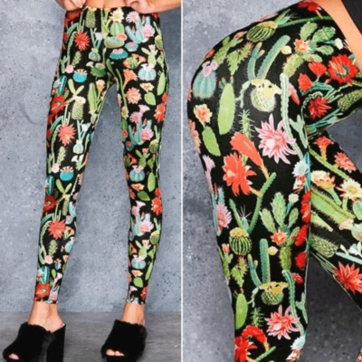 Leggings Blackmilk Desierto Flor Cactus Brillante Tela de Lujo Negro Leche Floral Y2K Foto 1 de 4