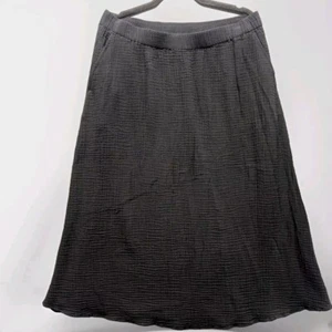Falda de algodón orgánico fruncido Eileen Fisher talla Lg negra midi boho crepé línea A - Imagen 1 de 17
