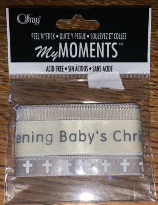 Offray My Moments ~ Baby’s Christening Crosses 3 Yards Of Peel N Stick Ribbons - Image 1 of 3