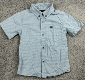 Boys Hurley Short Sleeve Button Up Down Shirt 4 4T Boy Gray Blue Stripe Collar - Picture 1 of 7