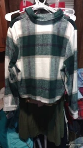 Women’s Shacket Plaid Fleece Jacket Small Flannel Oversized Button Up - Picture 1 of 5