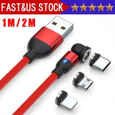 180°+360° Rotate Magnetic Charger Cable Phone Fast Charging Type C Micro USB IOS - Image 1 of 4