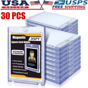 25/30 PACK Magnetic Trading Sports Card Holders 35pt One-Touch UV Protection - Picture 1 of 17