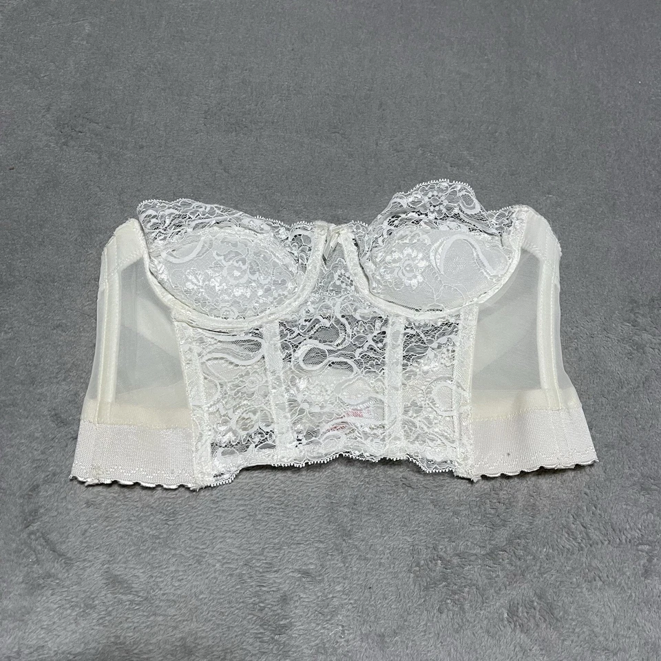 Винтажный женский бюстгальтер-бюстье Cabernet 36A белый кружевной на косточках без бретелек - Изображение 1 из 4