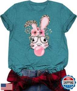 Women's Easter Shirts Easter Bunny Printed T Shirts Funny Rabbit Easter Graph - Picture 1 of 5