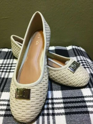 NAUTICA Crochet Ballet Flats with Silver Emblem ~ Ivory - Image 1 of 2