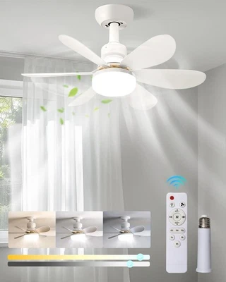 Socket Fan Light with Remote,20.5 Inch Screw Ceiling Fans Small, White  - Image 1 of 4