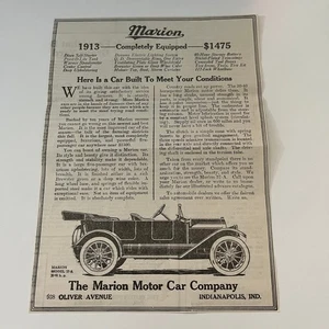 The Marion Motor Car Company Indianopolis completamente equipada en 1912 anuncio SAG9-6 - Imagen 1 de 2