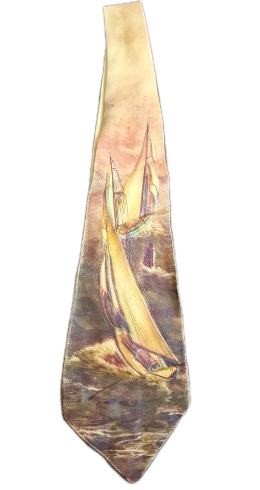 Corbata Veleros Towncraft Deluxe De Colección Años 40 Corbata Ancha 4.25x49 Dorado Marrón  Foto 1 de 4