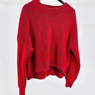 Suéter de punto recortado de gran tamaño a rayas rojo negro de algodón Michael Stars Foto 1 de 4