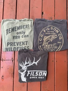 3 Filson T-Shirts Size M Smokey The Bear Fish Hunting Elk - Picture 1 of 12