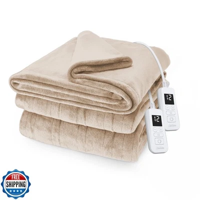 Manta eléctrica térmica Sunbeam Royal Posh de terciopelo tamaño queen, 90" x 84", 12 H Foto 1 de 4