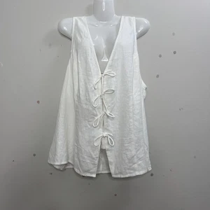 A New Day Chaleco Mujer Talla XXL Lino Blanco Corbata Camiseta sin mangas/Chaleco Top Boho Nuevo Festival - Imagen 1 de 12