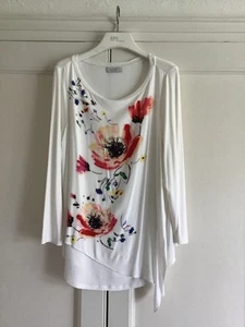 Womens per una white with red flower beaded long sleeve tunic length top-size 14 - Picture 1 of 3