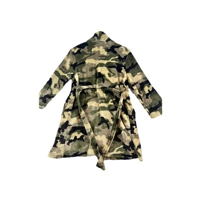 Boys Green Camo Fleece Bath Robe House Coat With Pockets and Sash - Image 1 of 4