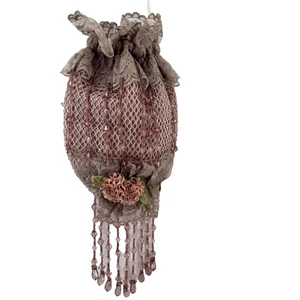 Vintage Fee viktorianische Tasche Spitze Perlen Rosette Satin Netz skurril feminin - Bild 1 von 13