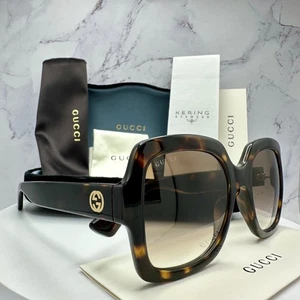 GUCCI Sunglasses Brown New Tortoise 54mm Square Gold GG Logo Authentic Gucci - Picture 1 of 10