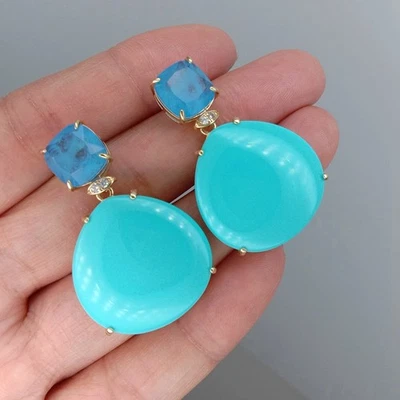 Pendientes colgantes azul turquesa cristal curativo pendiente colgante joyería boho Foto 1 de 4