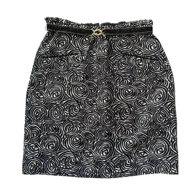 Saia lápis Anthropologie Elevenses pintada com cinto noturno redemoinho preto branco tamanho 8 - Imagem 1 de 4
