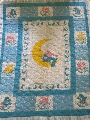 Manta acolchada para bebé Care Bears 42"x36” azul para dormir oso borde satinado Y2K Foto 1 de 4