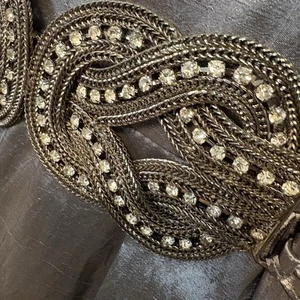 Gorgeous Alex Evenings Sz. 12 Silver Long Gown Special Occasion Bling Belt Tulle - Picture 1 of 22
