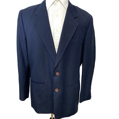 Claiborne Sport Coat Men 42R Linen Rayon Navy Blue Business Casual Travel Jacket - Image 1 of 4